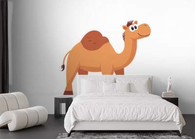 A lively cartoon camel with two humps, showcased in vibrant animation against a clean white backdrop. Wall mural