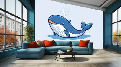 A minimalist whale design, featuring a spout of water in a clean vector style with plain basic colors. Wall mural