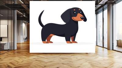 A modern, minimalist stencil print of a Dachshund, featuring vibrant colors and a stylish flat design on a white backdrop. Wall mural