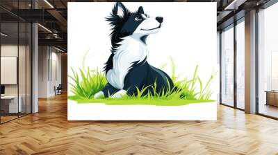 A playful border collie captivates with its charm, set against a peaceful nature backdrop in vibrant colors. Wall mural