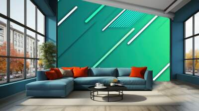 A sleek green abstract background shines with white lines and neon accents, adding depth to modern, cartoonstyle art. Wall mural