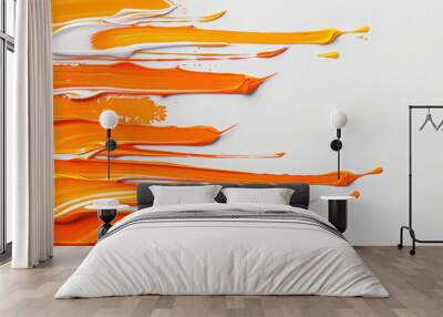 A vibrant painting with bold orange and white strokes that create a striking abstract design on canvas. Wall mural