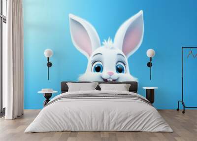 Adorable white bunny cartoon illustration with a beautiful face, isolated on a background. Wall mural