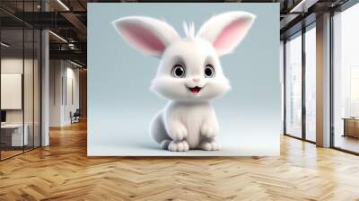 Adorable white bunny cartoon illustration with a beautiful face, isolated on a background. Wall mural