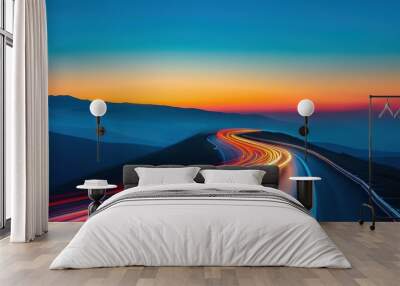 Brilliant blue speed motion on a highway road. Wall mural