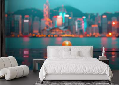 Captivating view of the vibrant and blurred lights from the peak of Victoria in mesmerizing Hong Kong. Wall mural