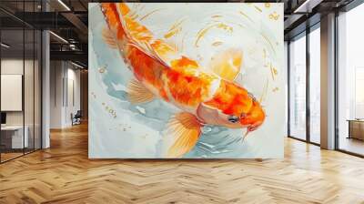 Colorful artwork featuring a vibrant koi fish painted in watercolors. Wall mural