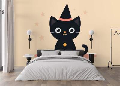 Delight in the whimsical charm of a cartoon black cat witch, perfect for bringing a touch of magic to your life Wall mural