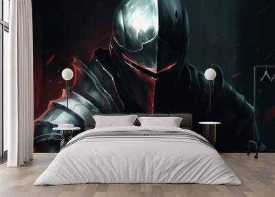 Detailed illustration of a medieval knight in full armor, featuring high resolution art and heroic attire against a clean background. Wall mural