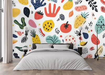 Discover a trendy handdrawn abstract pattern that brings a fresh and cute vibe to modern design projects. Wall mural