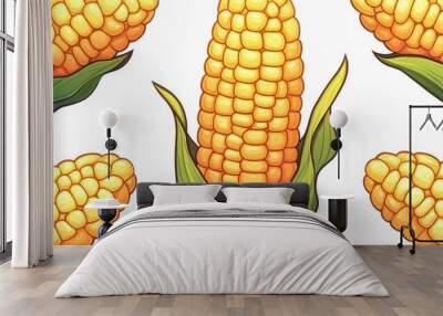 Discover the vibrant details of ripe corn on the cob, showcasing its sweet flavor in a modern, textured illustration. Wall mural