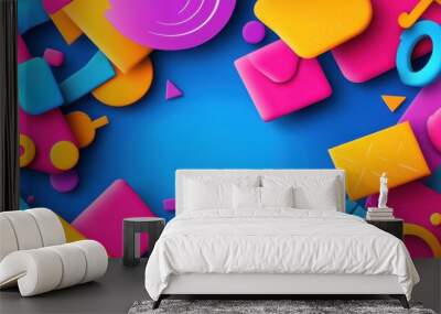 Dive into a chaotic abstract world of 3D shapes where realism meets artistry in vibrant textures and playful forms. Wall mural