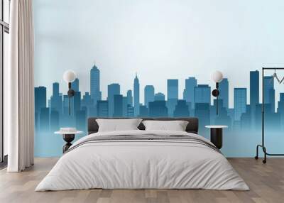 Dive into the beauty of urban life with this flatstyle cityscape, showcasing a sleek silhouette against a calm blue backdrop. Wall mural