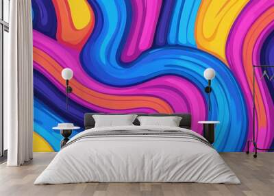 Dive into the vibrant essence of the s with a groovy, wavy line design in a playful retro style that bursts with color. Wall mural