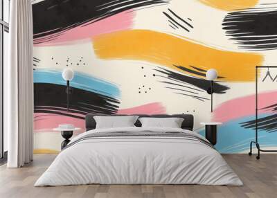 Embrace the soft charm of pastel hues, where two vibrant shades intertwine with bold black bands on a serene cream canvas. Wall mural