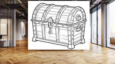 Enchanting empty treasure chest outline icon in vector format. Wall mural