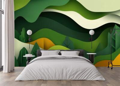 Explore a modern flat illustration featuring dark green tones and delightful cartoon textures, ideal for any creative endeavor. Wall mural