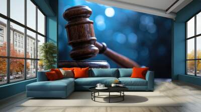 Gavel in bokeh background symbolizes authority in lawyer's realm. Ai Generated. Wall mural