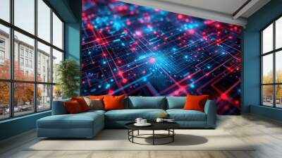 Quantum processors converge in an abstract tech background, unlocking futuristic computations, Ai Generated. Wall mural