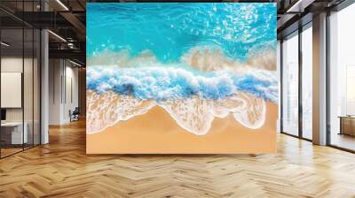 Stunning aerial shot captures serene beach bathed in sunlight, Ai Generated. Wall mural