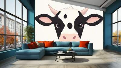 This cute cartoon cow face showcases sleek lines and fun textures for a delightful modern illustration. Perfect for any art lover Wall mural