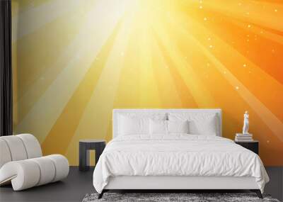 Vibrant yellow abstract backdrop with radiating light beams, featuring playful modern textures in a fun cartoon style. Wall mural