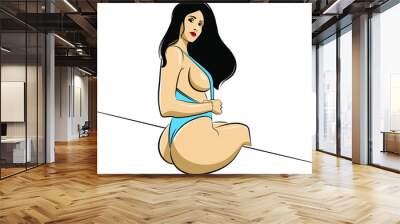 Vector illustration of a beautiful girl sitting in a sexy pose wearing bikini. Wall mural