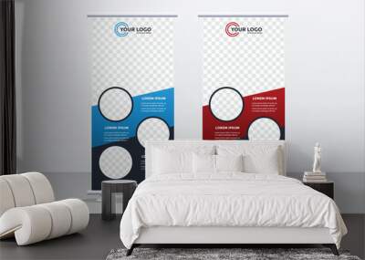 Banner roll-up design, business concept. Graphic template roll-up for exhibitions, banner for seminar, layout for placement of photos. Universal stand for conference, promo banner vector background Wall mural