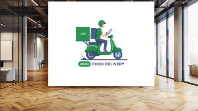 Motorcycle delivery man with packages illustration. Wall mural