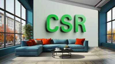 Green CSR Acronym in Bold 3D Letters on Minimal Background Wall mural