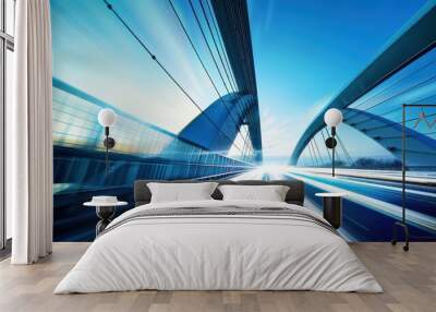 Motion Blur of Light Trails on Modern Bridge Wall mural