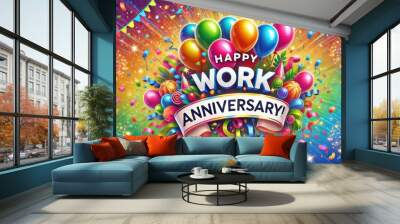 Vibrant work anniversary banner with confetti Wall mural