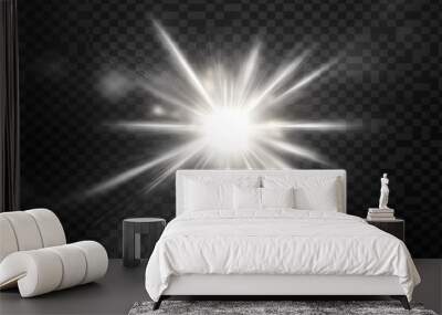 White glowing light flare burst explosion on transparent background Wall mural