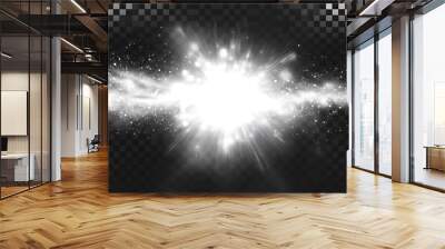 White glowing light flare burst explosion on transparent background Wall mural