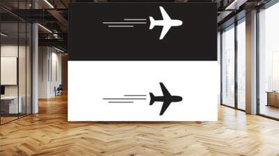 Airplane icon takeoff logo black pictogram set vector or plane take off flying silhouette shape graphic simple plain clipart symbol, airport airline jet circle sign, aeroplane thin line outline art Wall mural