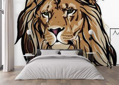 Lion drawing colored, illustration isolated on the white background Wall mural