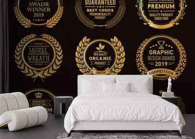 Gold Laurel Wreaths Wall mural