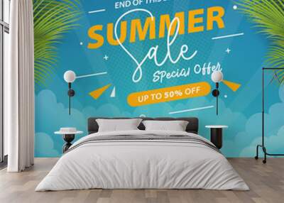 Summer sale poster with tropical island view background  Wall mural