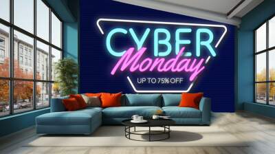 cyber monday neon light typography premium editable text effect Wall mural