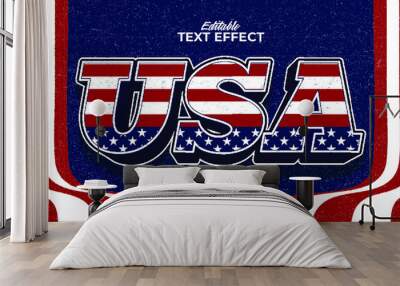 Editable text effect america flag style. Independence day USA 4 July Wall mural