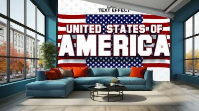 Editable text effect america flag style. Independence day USA 4 July Wall mural