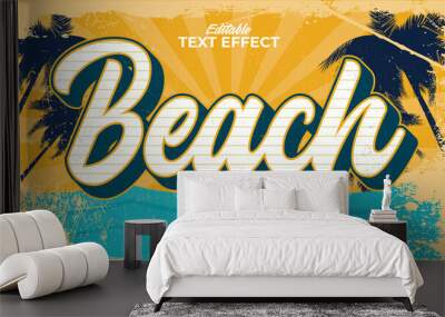 Editable text style effect - retro beach summer text in grunge style theme Wall mural