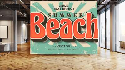 Editable text style effect - retro beach summer text in grunge style theme Wall mural