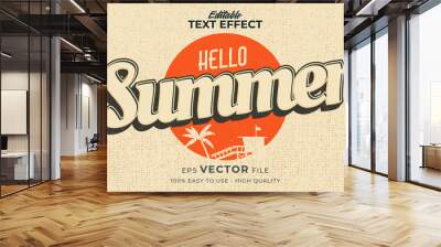 Editable text style effect - retro hello summer text in grunge style theme Wall mural