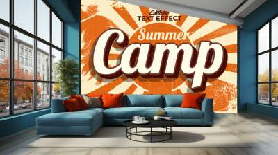 Editable text style effect - retro summer camp text in grunge style theme Wall mural