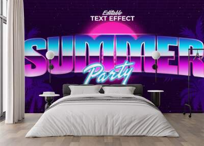 Editable text style effect - retro summer text in 80s style theme Wall mural