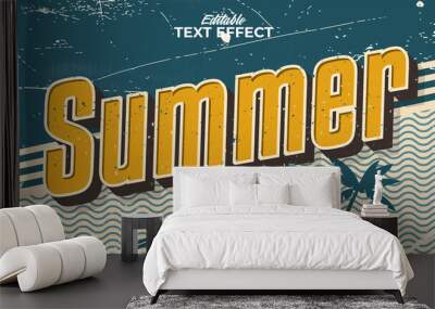 Editable text style effect - retro summer text in grunge style theme Wall mural