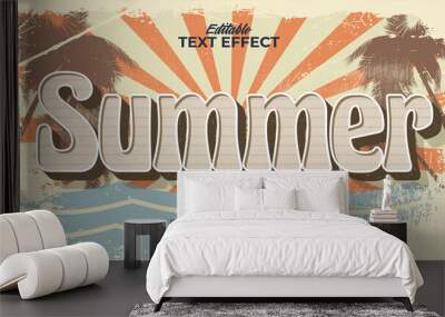 Editable text style effect - retro summer text in grunge style theme Wall mural