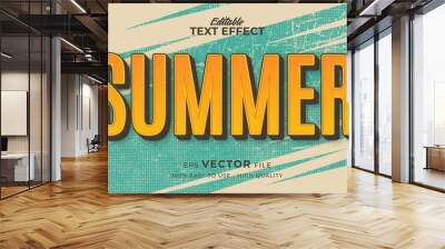 Editable text style effect - retro summer text in grunge style theme Wall mural