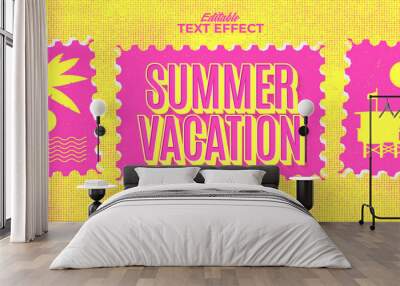 Editable text style effect - retro summer vacation text in grunge style theme Wall mural